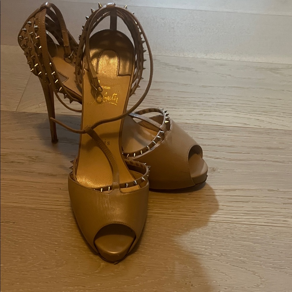 Christian Louboutin Tan Studded Platform Heels